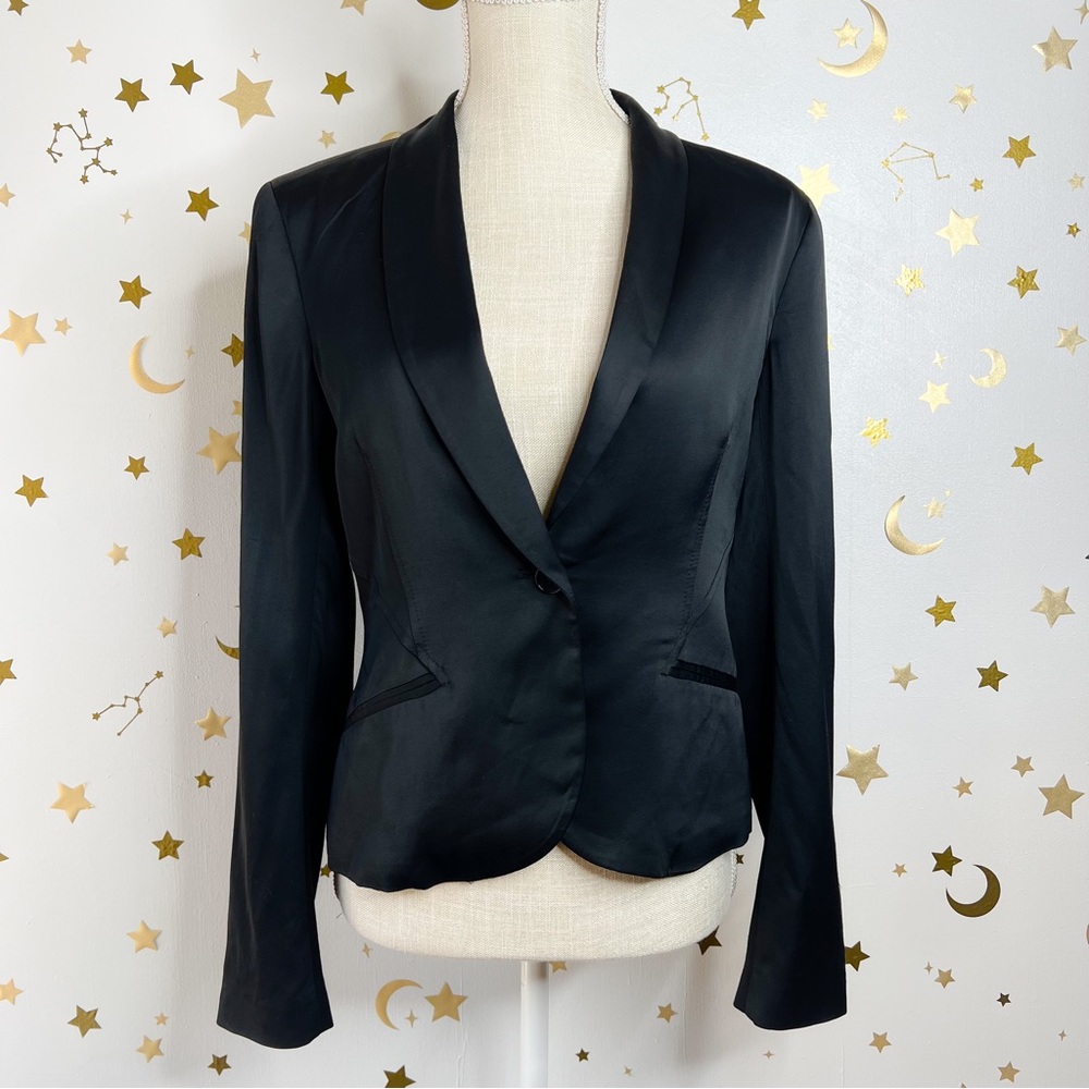 Theory Satin Long Sleeve Button Up Blazer Size 6